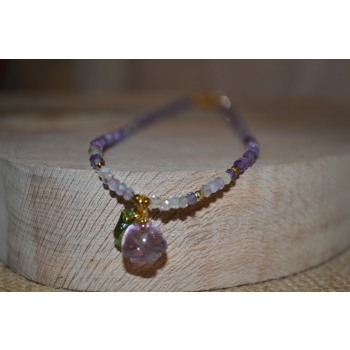 Naszyjnik handmade z fluorytem ametystem i cyrkonią